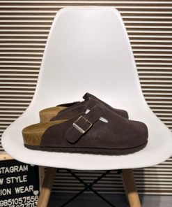 Premium Suede Boston Style Clogs Casual Comfort Slip On Sandals 'Dark Brown'