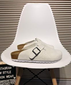 Premium Suede Boston Style Clogs Casual Comfort Slip On Sandals 'Off-White'