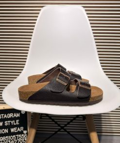 Double Strap Leather Arizona Inspired Sandals with Adjustable Buckle 'Dark Brown'
