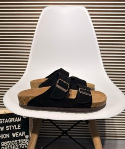 Double Strap Sude Arizona Inspired Sandals with Adjustable Buckle 'Black'
