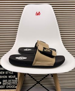 Adjustable Strap Slides Comfort Cushion Slip On Casual Sandals 'Khaki/Black'