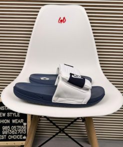 Adjustable Strap Slides Comfort Cushion Slip On Casual Sandals 'Dark Navy/White'