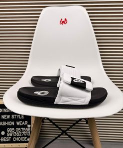 Adjustable Strap Slides Comfort Cushion Slip On Casual Sandals 'Black/White'