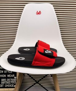 Adjustable Strap Slides Comfort Cushion Slip On Casual Sandals 'University Red/White-Black'