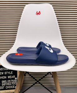 Comfort Cushion Slides Lightweight Slip On Casual Everyday Sandals 'Dark Navy/White'