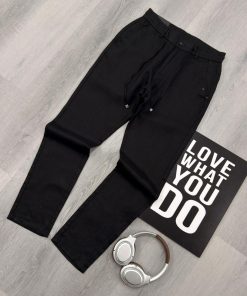 Linen Cotton Drawstring Pants Elastic Waist Relaxed Casual Black Trousers