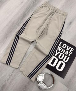 Side Black Stripe Track Pants Drawstring Waist Relaxed Sport Streetwear Trouser