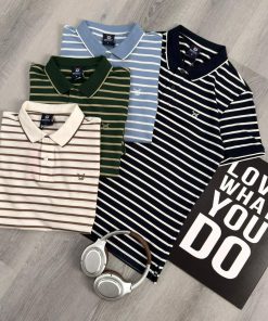 Premium Striped Polo Shirt Johnny Collar Casual Streetwear Cotton Tee