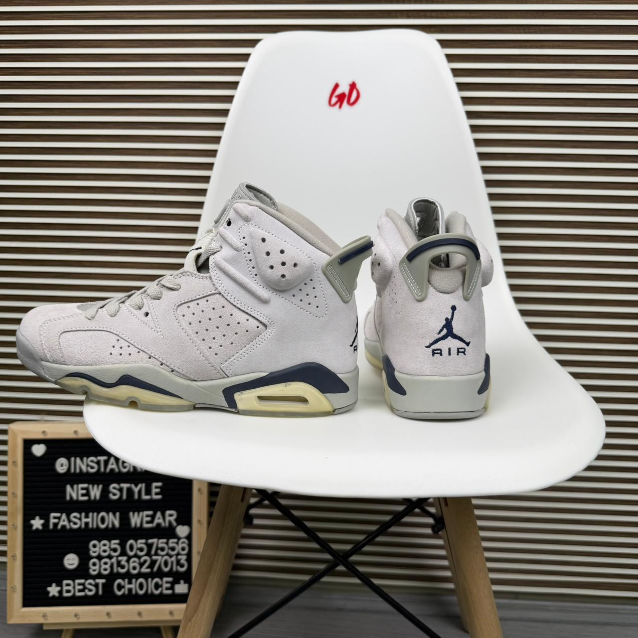 Retro Jordan High Top Basketball Sneakers Grey Blue Streetwear Casual Shoes - Image 2