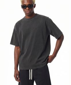 Oversized Cotton Grey T-shirt High Ribbed Collar Minimal Streetwear Tee