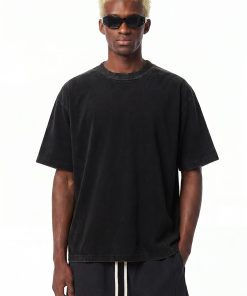 Oversized Cotton Black T-shirt High Ribbed Collar Minimal Streetwear Tee