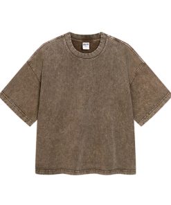 Oversized Washed Cotton Mud Brown T-shirt Vintage Fade Streetwear Short Sleeve Tee