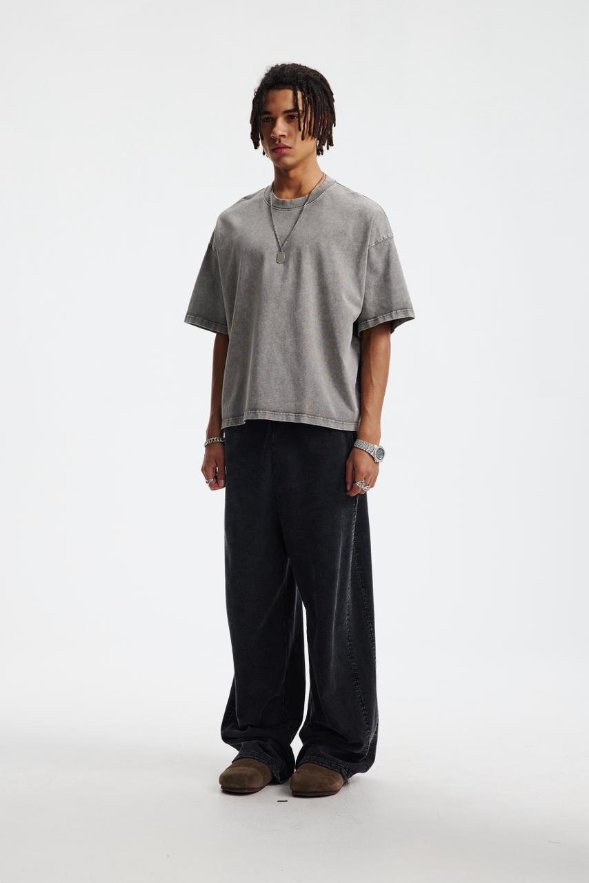 Oversized Washed Cotton Grey T-shirt Vintage Fade Streetwear Short Sleeve Tee - Image 4