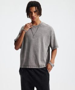 Oversized Washed Cotton Grey T-shirt Vintage Fade Streetwear Short Sleeve Tee