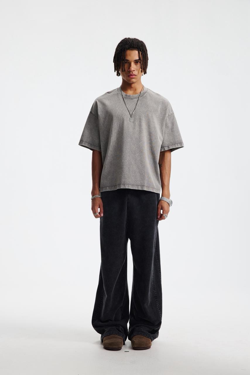 Oversized Washed Cotton Grey T-shirt Vintage Fade Streetwear Short Sleeve Tee - Image 5