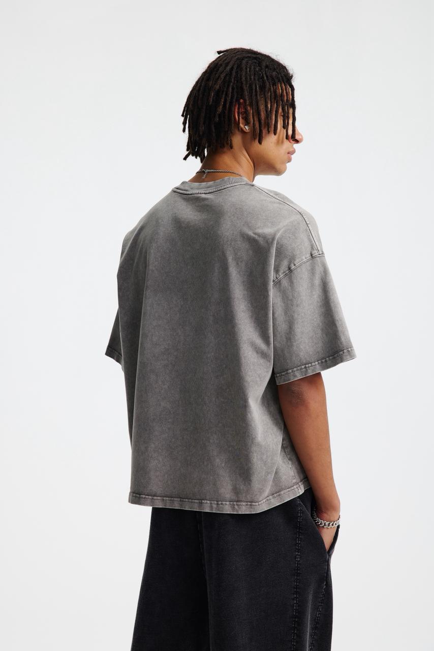Oversized Washed Cotton Grey T-shirt Vintage Fade Streetwear Short Sleeve Tee - Image 6