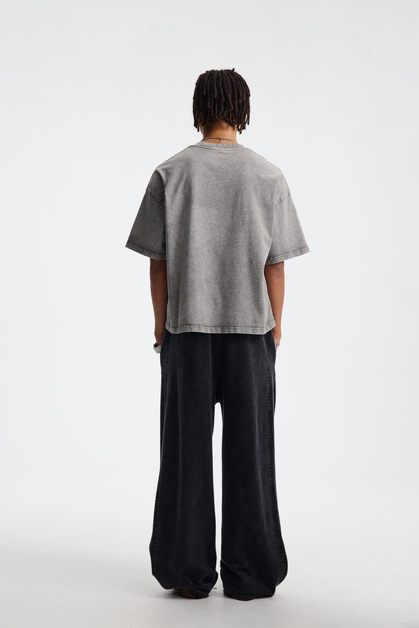 Oversized Washed Cotton Grey T-shirt Vintage Fade Streetwear Short Sleeve Tee - Image 7