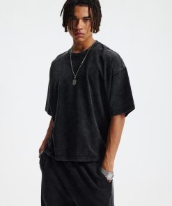 Oversized Washed Cotton Black T-shirt Vintage Fade Streetwear Short Sleeve Tee