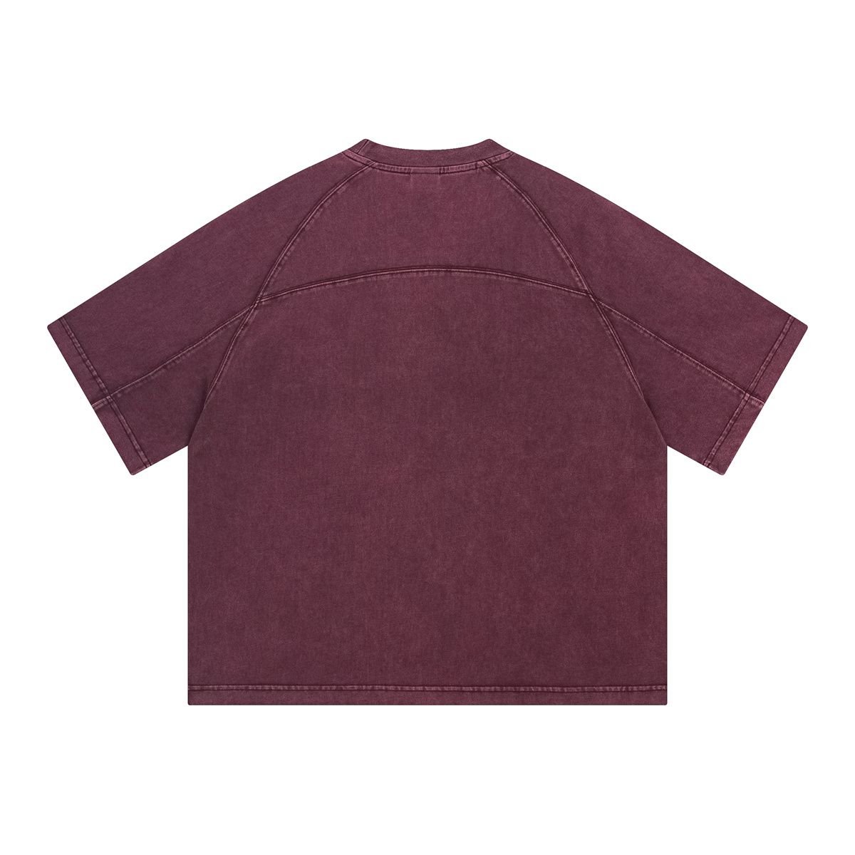 Oversized Washed Wine Red T-shirt Vintage Seam Detail Streetwear Short Sleeve Tee - Image 3