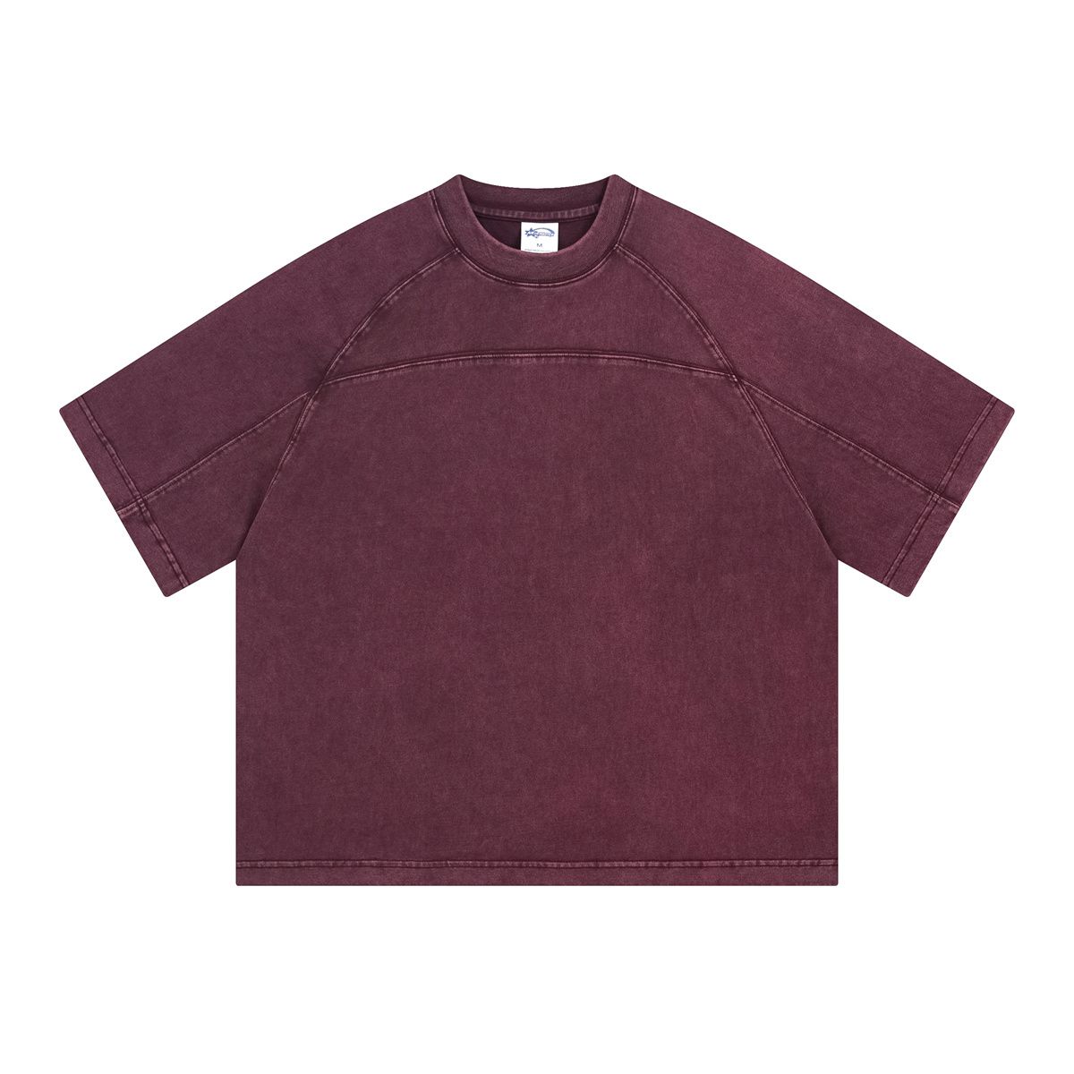 Oversized Washed Wine Red T-shirt Vintage Seam Detail Streetwear Short Sleeve Tee - Image 2
