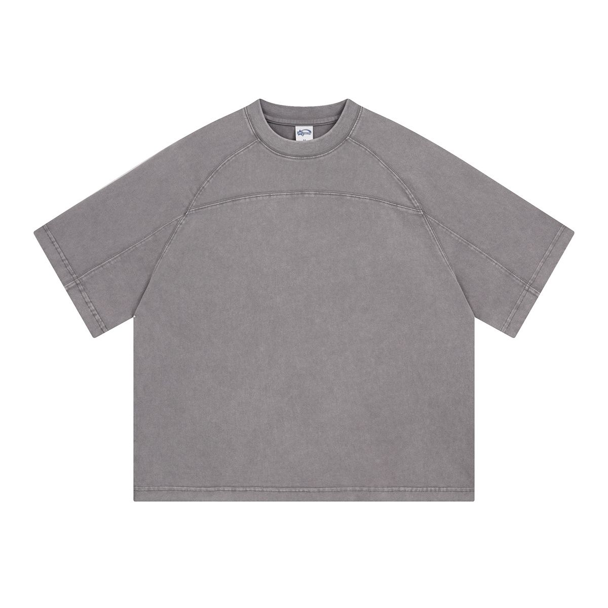 Oversized Washed Ash Grey T-shirt Vintage Seam Detail Streetwear Short Sleeve Tee - Image 2