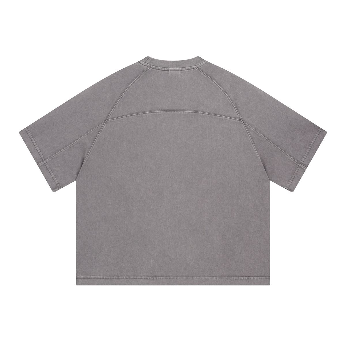 Oversized Washed Ash Grey T-shirt Vintage Seam Detail Streetwear Short Sleeve Tee - Image 3