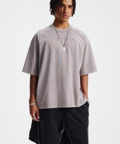 Oversized Washed Ash Grey T-shirt Vintage Seam Detail Streetwear Short Sleeve Tee