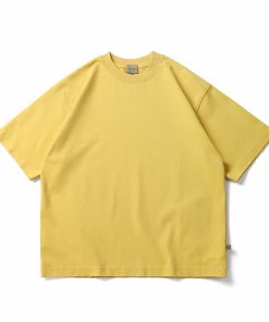 Oversized Cotton Yellow T-shirt Raw Hem Streetwear Short Sleeve Premium Tee