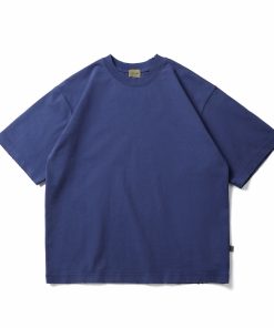 Oversized Cotton Blue T-shirt Raw Hem Streetwear Short Sleeve Premium Tee
