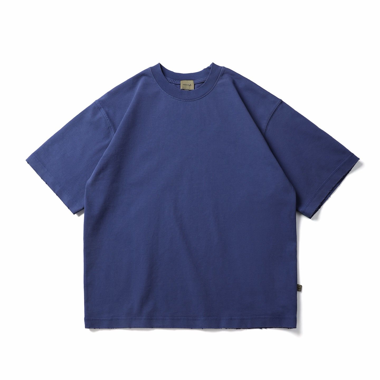 Oversized Cotton Blue T-shirt Raw Hem Streetwear Short Sleeve Premium Tee