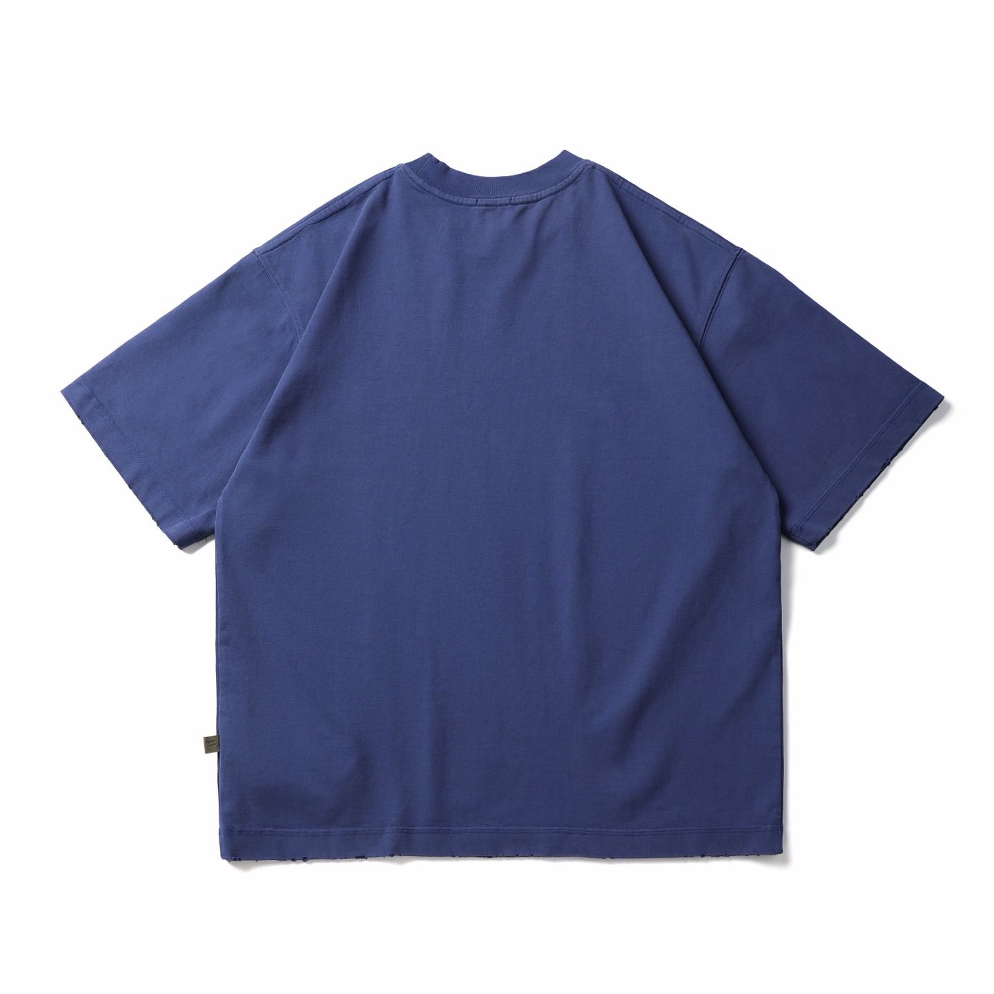 Oversized Cotton Blue T-shirt Raw Hem Streetwear Short Sleeve Premium Tee - Image 2