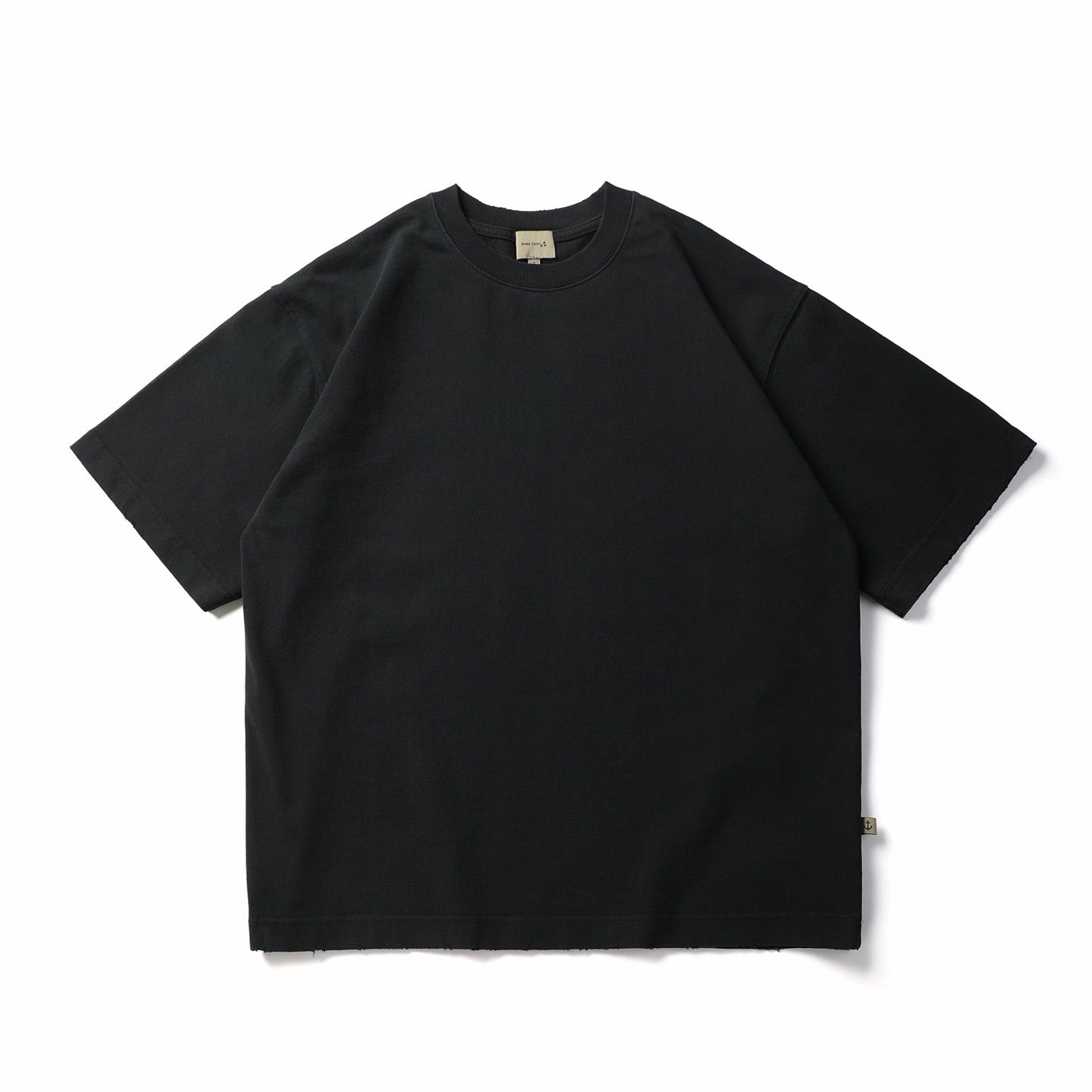 Oversized Cotton Black T-shirt Raw Hem Streetwear Short Sleeve Premium Tee