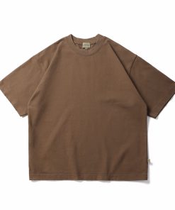 Oversized Cotton Brown T-shirt Raw Hem Streetwear Short Sleeve Premium Tee