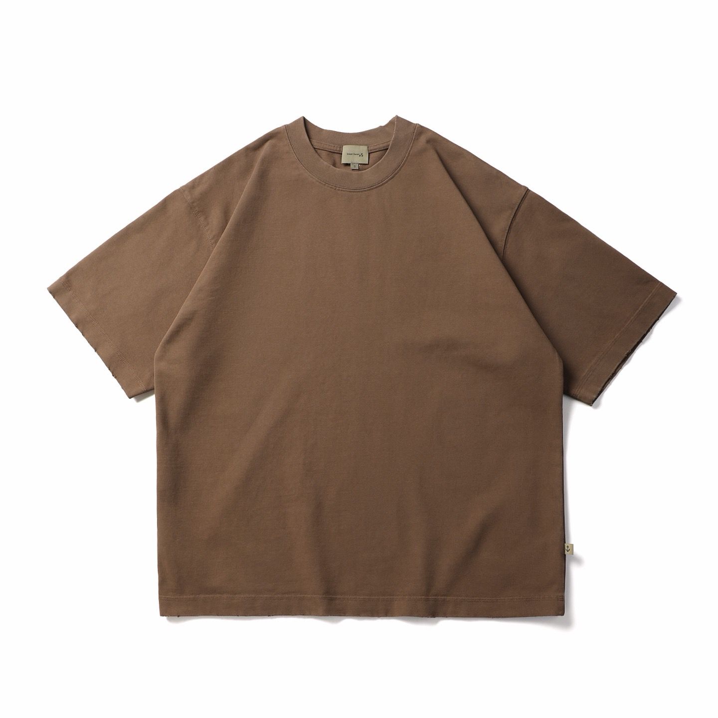Oversized Cotton Brown T-shirt Raw Hem Streetwear Short Sleeve Premium Tee
