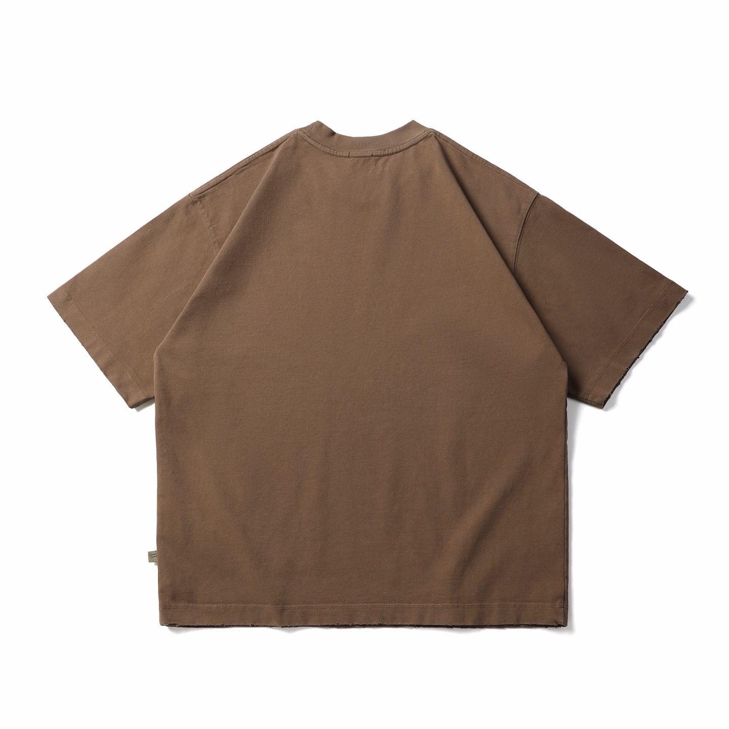 Oversized Cotton Brown T-shirt Raw Hem Streetwear Short Sleeve Premium Tee - Image 2