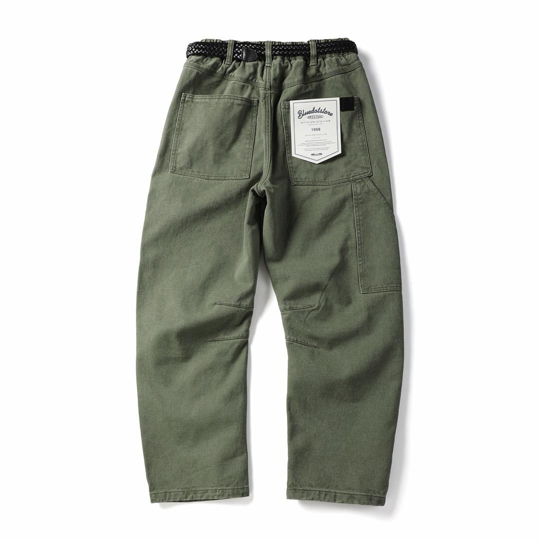 Vintage Utility Relaxed Fit Casual Workwear Streetwear Pants Olive Green - Image 2