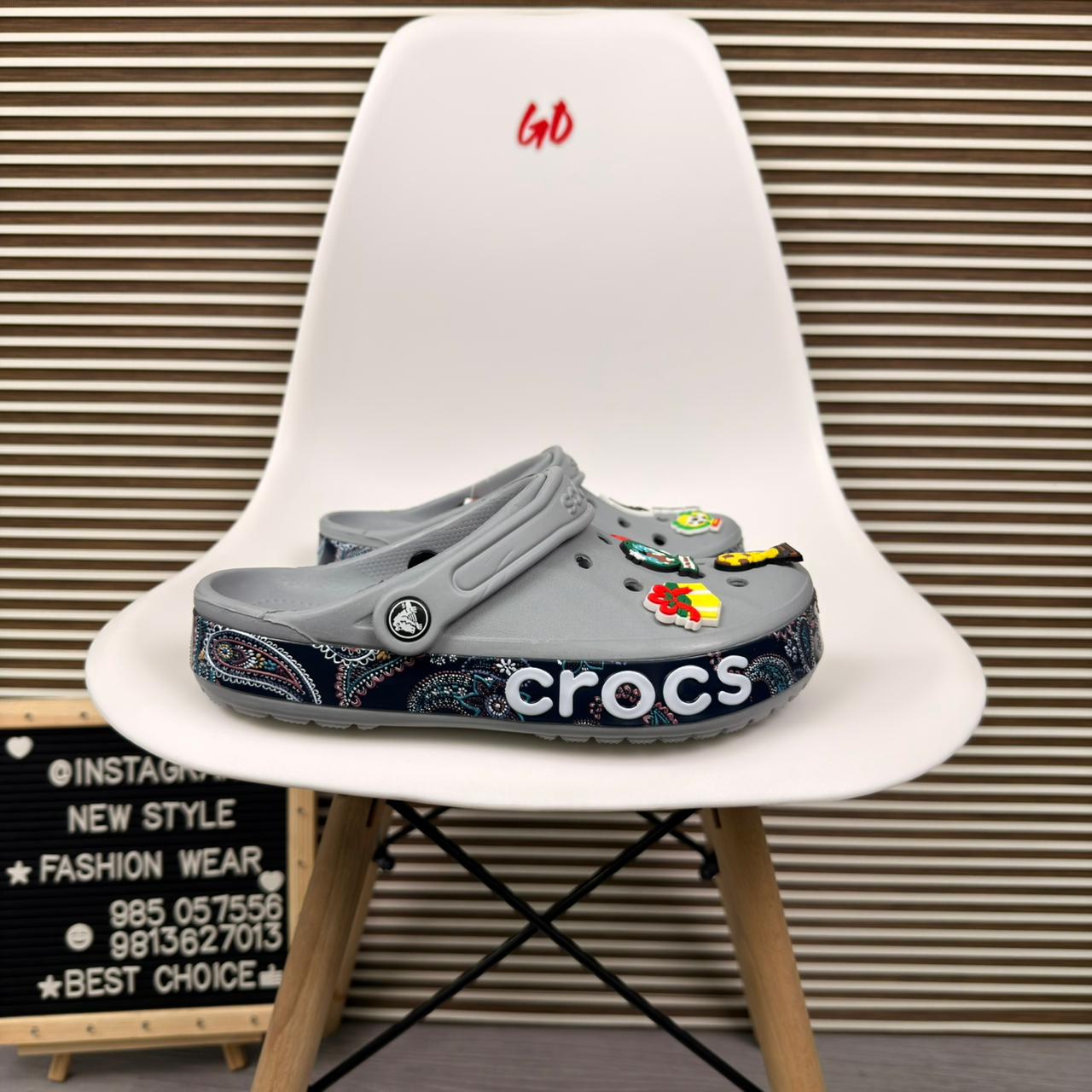 Seasonal Print Logo Band Comfort Clogs Lightweight Slip On Sandals 'Grey'