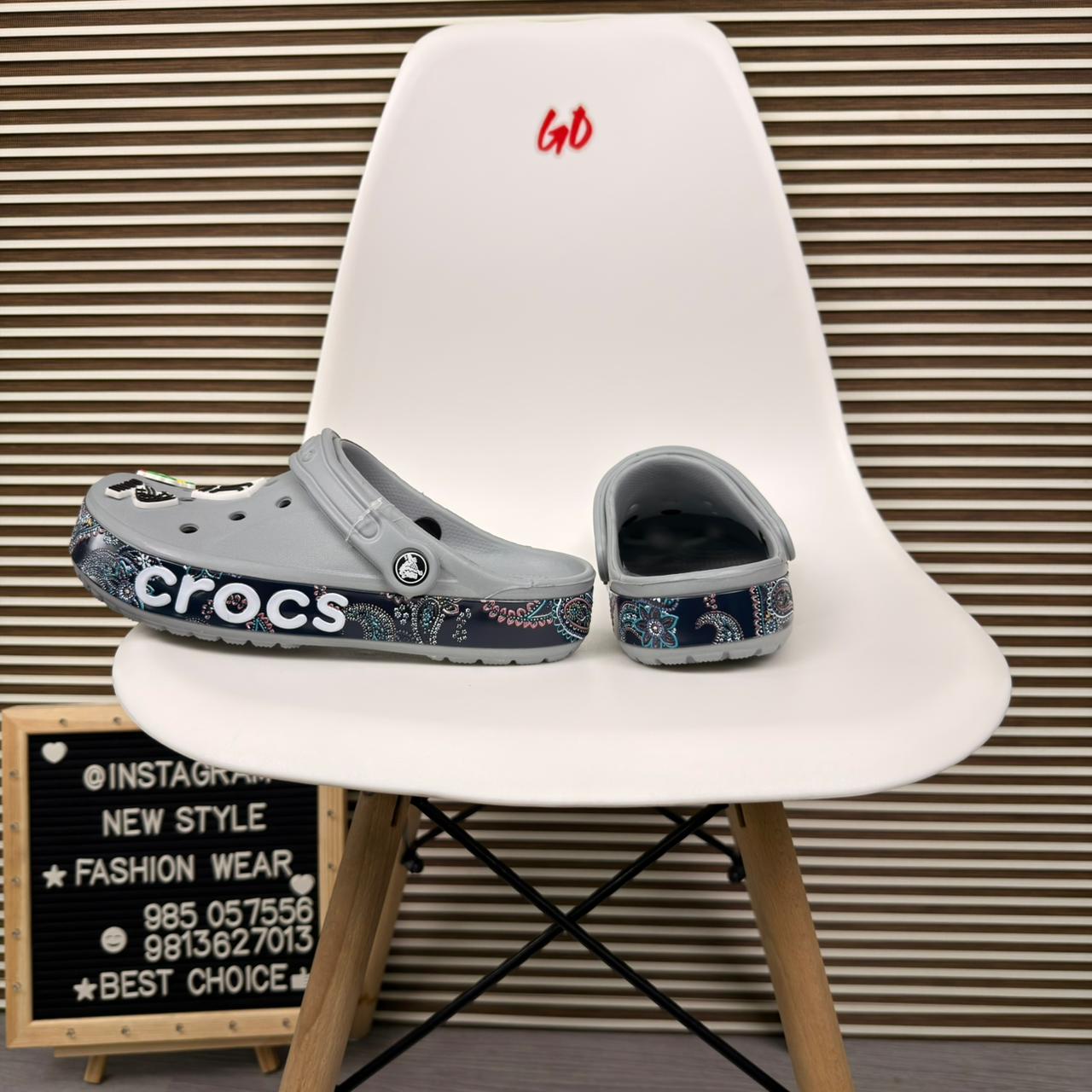Seasonal Print Logo Band Comfort Clogs Lightweight Slip On Sandals 'Grey' - Image 2