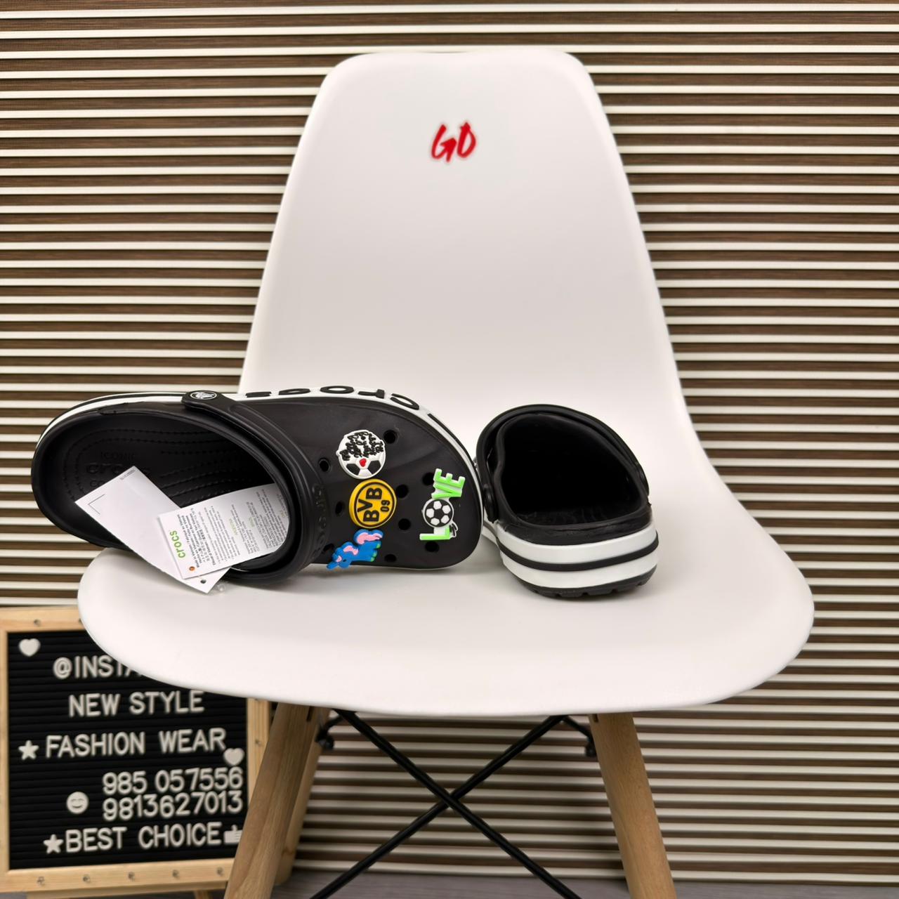 Logo Band Comfort Clogs Lightweight Slip On Casual Sandals 'Black/White' - Image 5