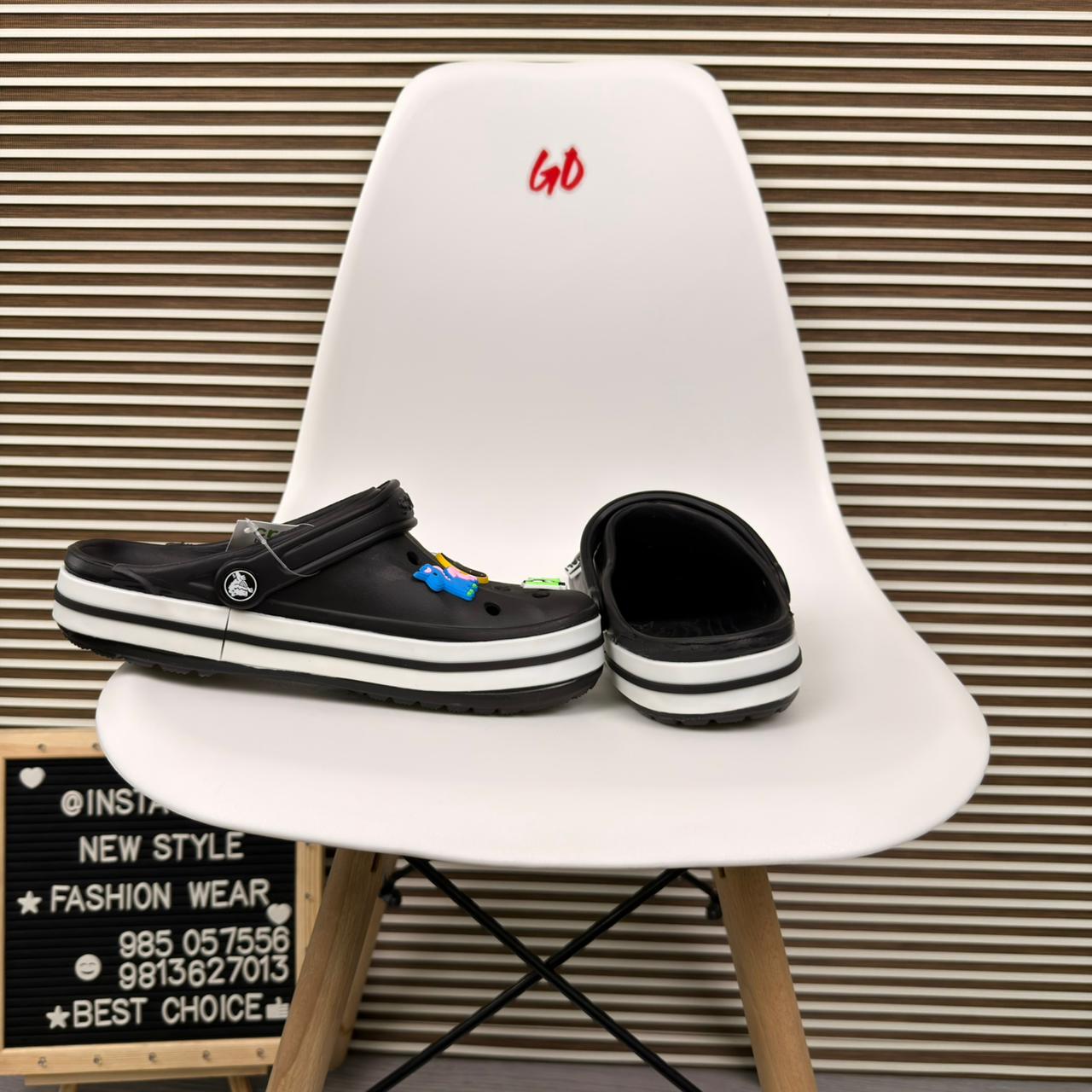 Logo Band Comfort Clogs Lightweight Slip On Casual Sandals 'Black/White' - Image 3
