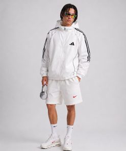Lightweight Hooded Windbreaker White Black Jacket Casual Streetwear Outerwear