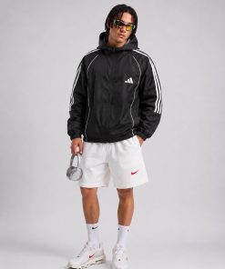 Lightweight Hooded Windbreaker Jacket Casual Streetwear Outerwear Black