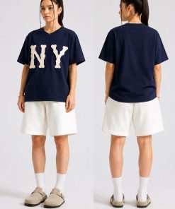 Oversized Graphic Cotton T-shirt Casual Streetwear Dark Blue Tee
