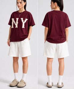 Oversized Graphic Cotton T-shirt Casual Streetwear Maroon Tee
