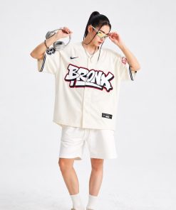 Premium Paint Splash Baseball Jersey Oversized Button Up Sports Shirt Light Cream