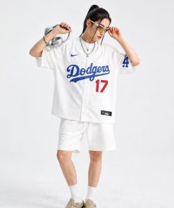 Premium Paint Splash Baseball Jersey Oversized Button Up Sports Shirt White Blue