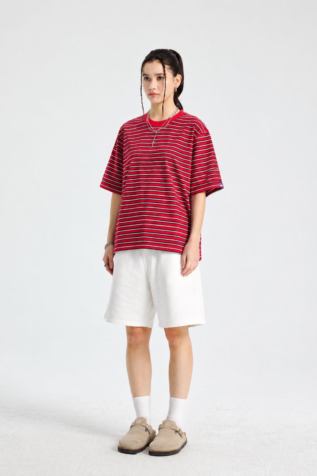 Premium Oversized Striped Cotton T-Shirt Red - Image 4