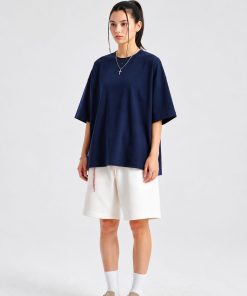 Oversized Cotton Dark Blue T-Shirt Streetwear Short Sleeve Premium Tee