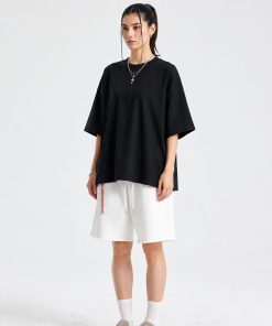 Oversized Cotton Black T-Shirt Streetwear Short Sleeve Premium Tee