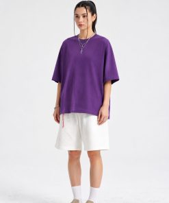 Oversized Cotton Purple T-Shirt Streetwear Short Sleeve Premium Tee